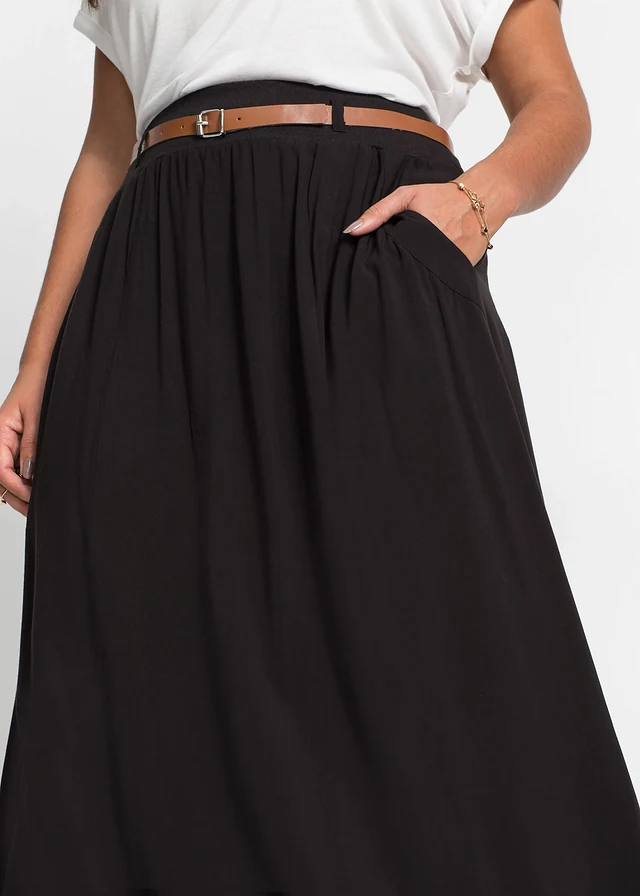 Maxirok met riem (2-dlg. set), Kleur: zwart