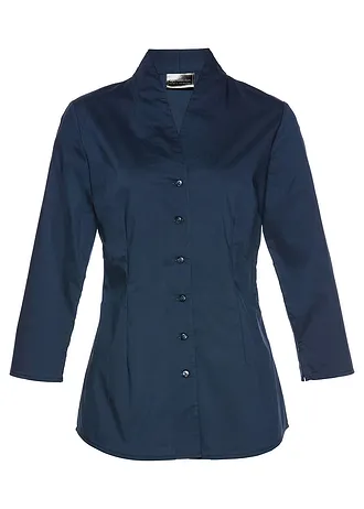Blouse met opstaande kraag, Kleur: donkerblauw