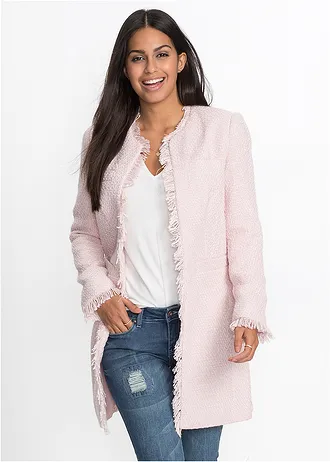 Lange bouclé blazer, Kleur: lichtroze