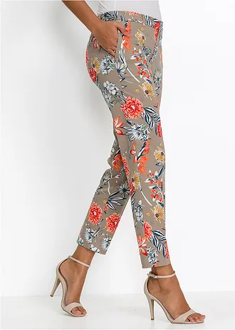 Pantalon 7/8 extensible, Couleur: taupe floral