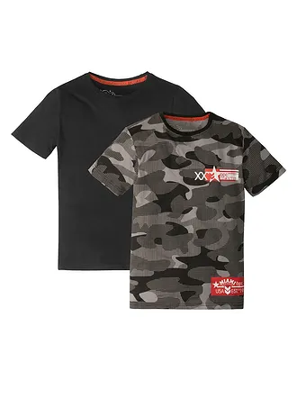 Tričko z organické bavlny (2 ks v balení) • bílo-šedá se vzorem + černá • bonprix obchod