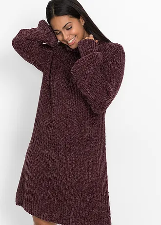 Gebreide chenille jurk van gerecycled polyester • aubergine • bonprix online shop