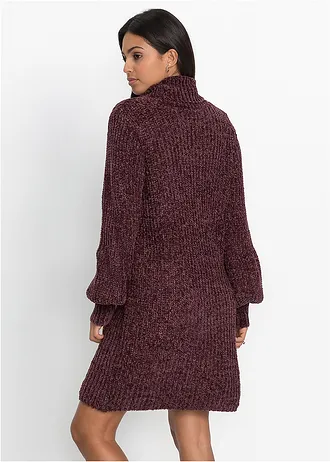 Gebreide chenille jurk van gerecycled polyester • aubergine • bonprix online shop
