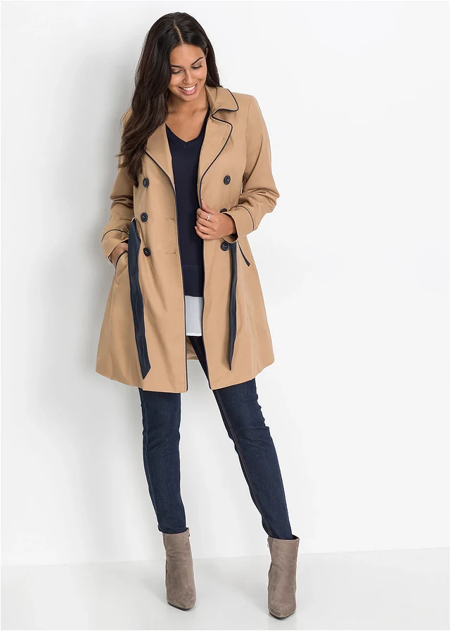 Trenchcoat in A-lijn, Kleur: mat camel