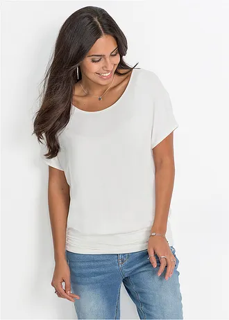 T-shirt doux en viscose extensible, Couleur: écru