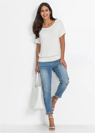 T-shirt doux en viscose extensible, Couleur: écru
