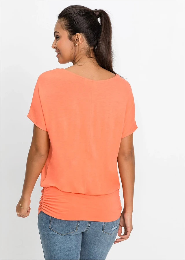 T-shirt doux en viscose extensible, Couleur: saumon