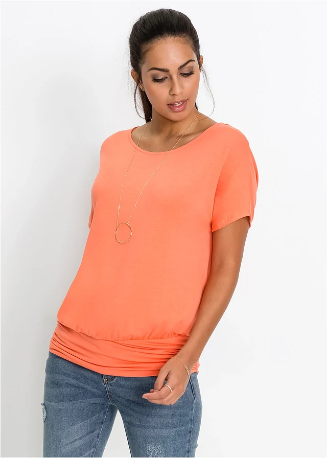 Shirt in een zachte viscosemix, Kleur: zalmkleur