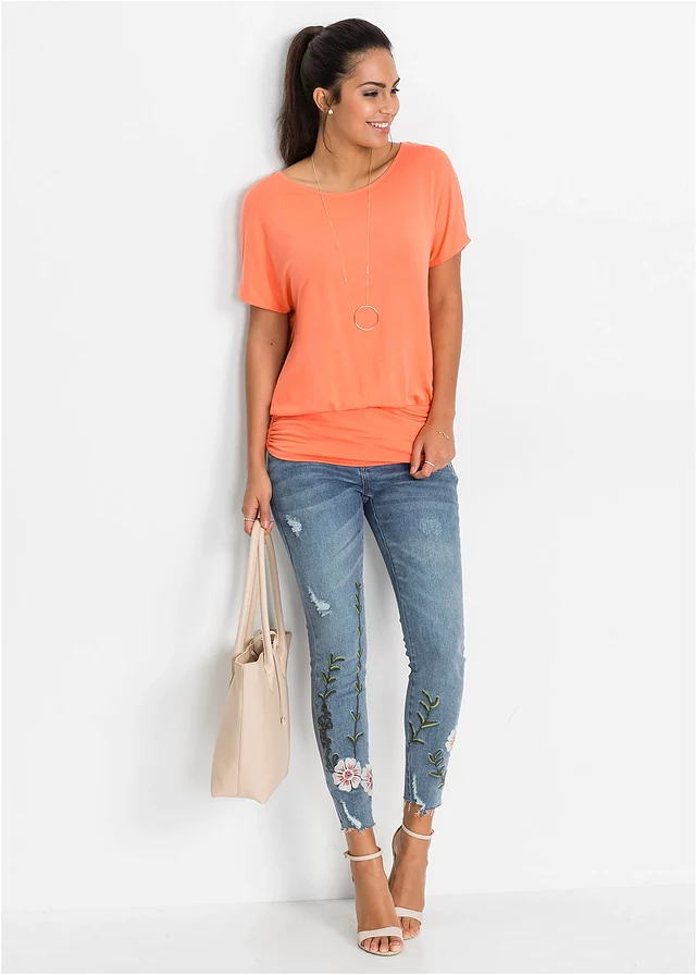 Shirt in een zachte viscosemix, Kleur: zalmkleur