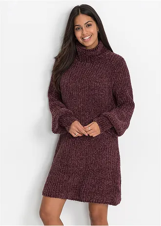 Gebreide chenille jurk van gerecycled polyester • aubergine • bonprix online shop