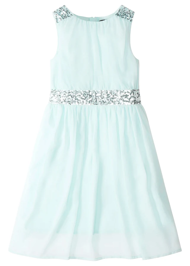 Chiffon meisjes jurk met paillettenband, Kleur: pastelmint
