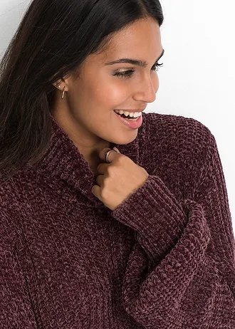 Gebreide chenille jurk van gerecycled polyester • aubergine • bonprix online shop