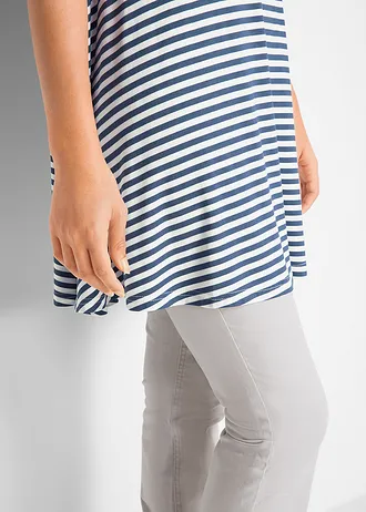 Bluză tip tunică din material cu viscoză • indigo/ecru dungat • magazin bonprix