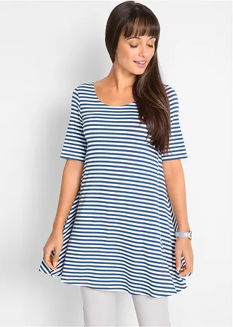 Lange shirt tuniek, korte mouw • indigo - wolwit gestreept • bonprix online shop