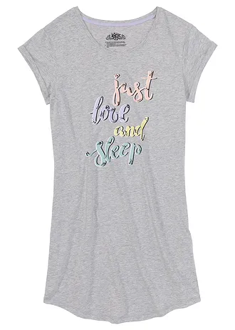 Krátká noční košile, barva: světle šedý melír s potiskem