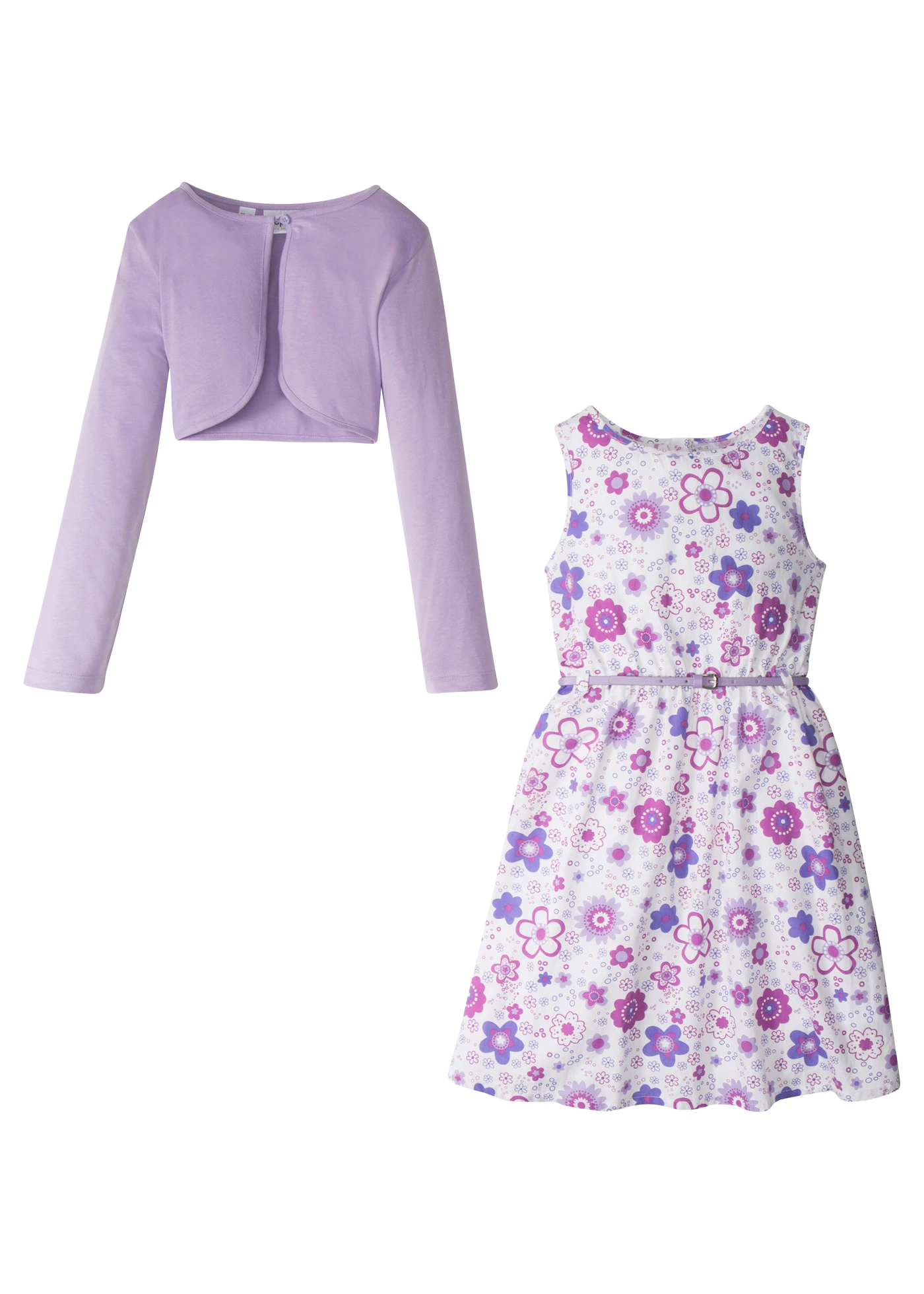 Robe + ceinture + boléro (ens. 3 pces) • blanc-mauve floral • Boutique bonprix