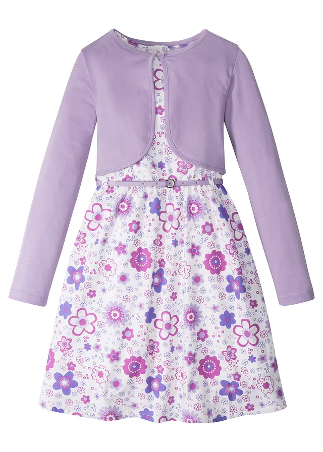Robe + ceinture + boléro (ens. 3 pces) • blanc-mauve floral • Boutique bonprix