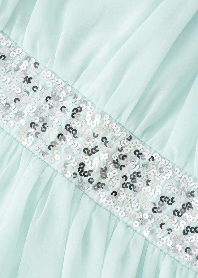 Chiffon meisjes jurk met paillettenband, Kleur: pastelmint