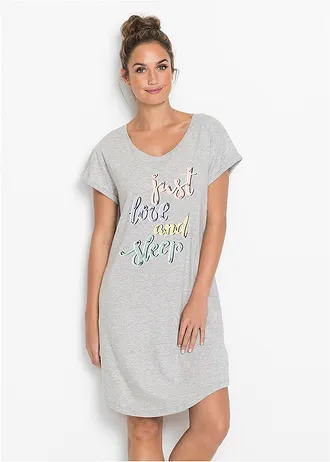 Krátká noční košile, barva: světle šedý melír s potiskem