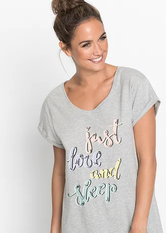 Krátká noční košile • světle šedý melír s potiskem • bonprix obchod