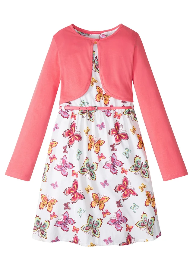 Meisjes jurk + riem + bolero (3-dlg. set), Kleur: wit-lichtpink
