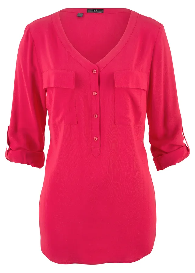 Viskózová blúzka s výstrihom do V, dlhý rukáv