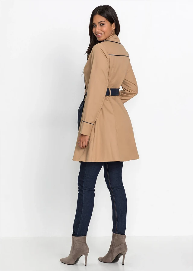 Trench-coat coupe trapèze, Couleur: camel mat divers
