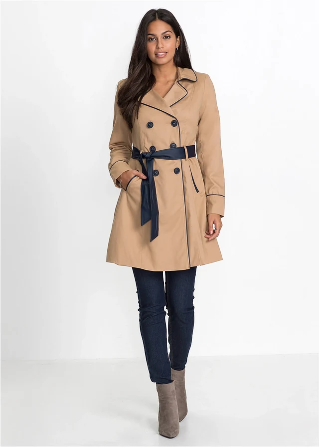 Trenchcoat in A-lijn, Kleur: mat camel