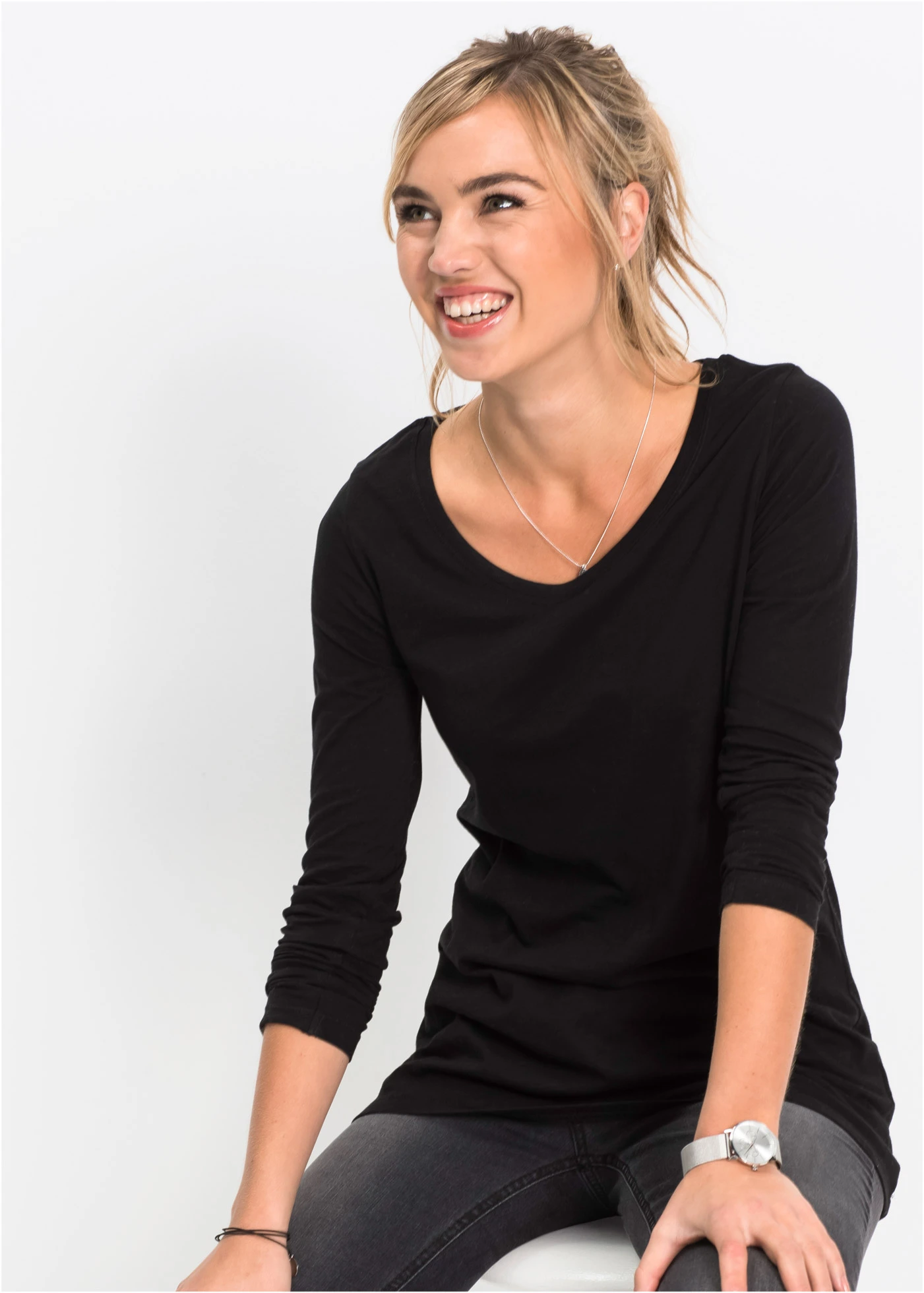 Longsleeve van puur katoen • zwart • bonprix online shop