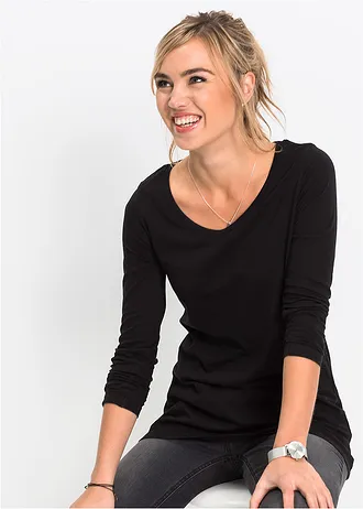 Longsleeve van puur katoen • zwart • bonprix online shop