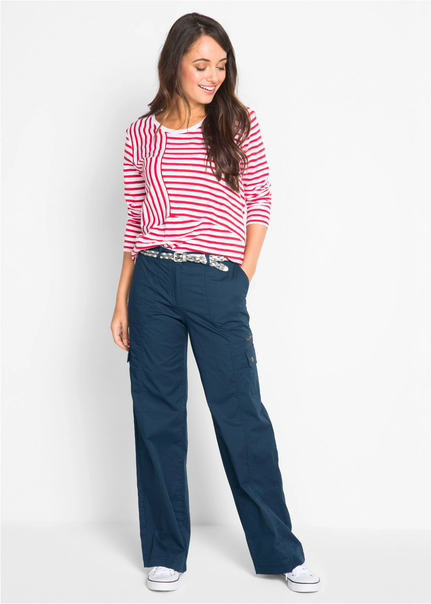 Mid waist cargo jeans in een katoenmix • donkerblauw • bonprix online shop
