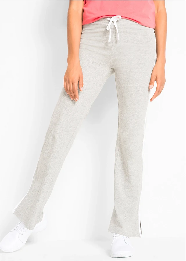 Lot de 2 pantalons en jersey coton extensible, Couleur: noir + gris clair chiné