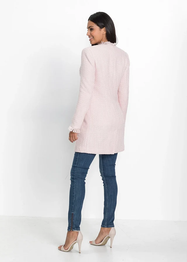 Lange bouclé blazer, Kleur: lichtroze