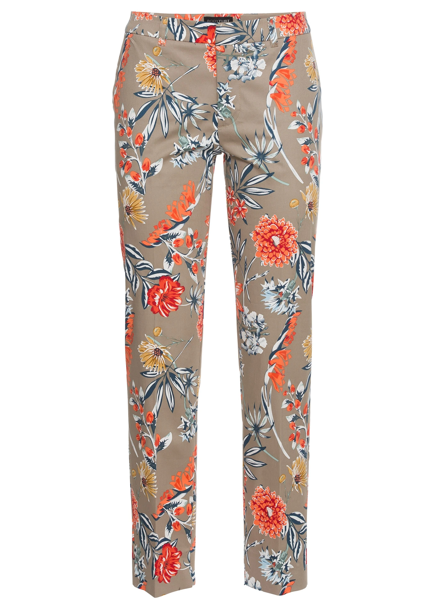 Spodnie 7/8 ze stretchem • szarobrązowy w kwiaty • sklep bonprix