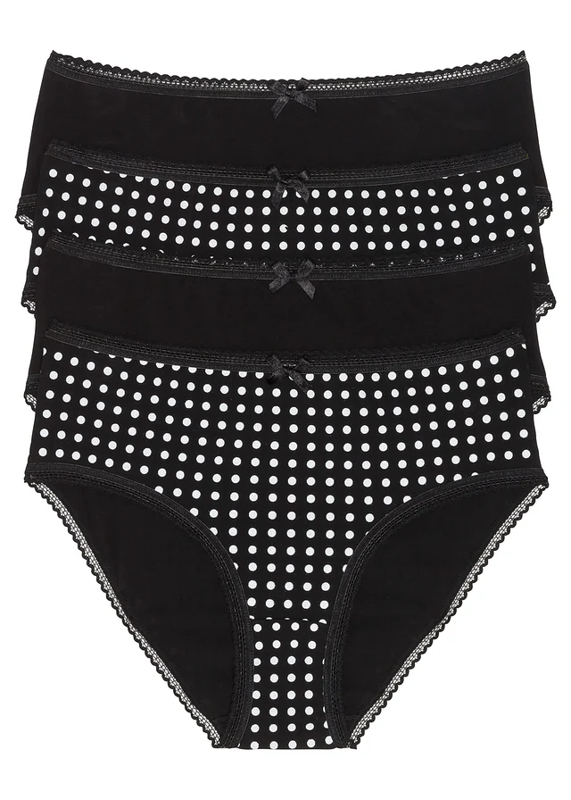 Chilot maxi cu bumbac organic moale (set/4 buc.) • negru/alb • magazin bonprix