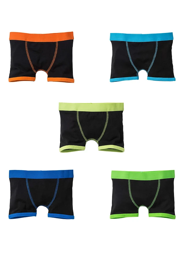 Lot de 5 boxers en coton extensible, Couleur: noir/multicolore