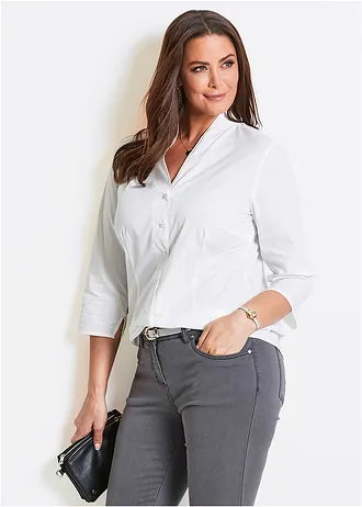 Blouse met opstaande kraag, Kleur: wit