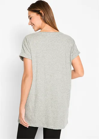 T-shirt long 100% coton, Couleur: gris clair chiné