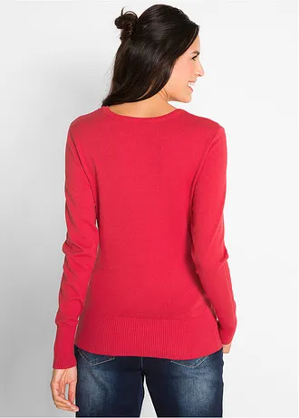 Fijngebreide trui met V-hals • rood • bonprix online shop