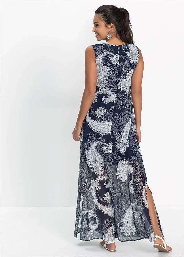 Maxi zomerjurk van chiffon, Kleur: donkerblauw paisley