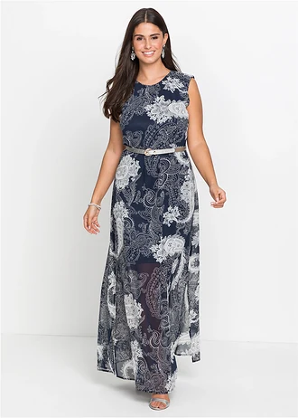 Robe longue en mousseline, Couleur: bleu foncé
