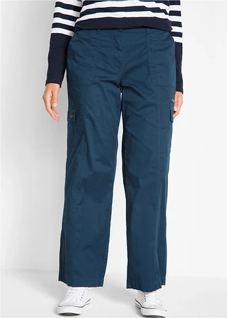 Bavlněné cargo kalhoty, Mid Waist, barva: tmavě modrá
