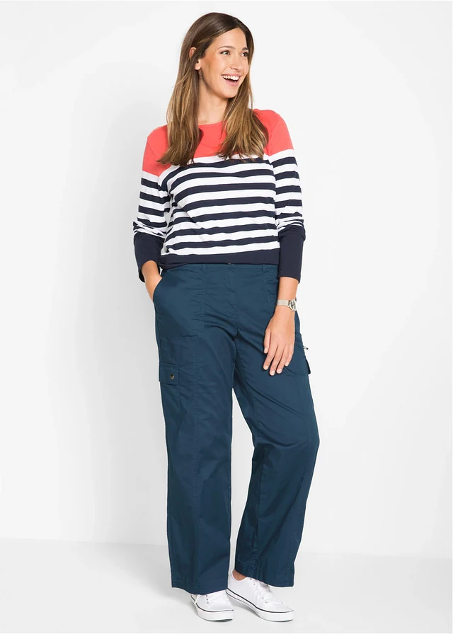 Mid waist cargo broek van katoen, Kleur: donkerblauw