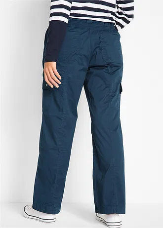 Mid waist cargo jeans in een katoenmix, Kleur: donkerblauw