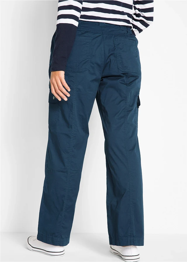 Mid waist cargo broek van katoen, Kleur: donkerblauw