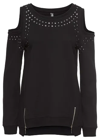 Bluza z wycięciami i ćwiekami • czarny • sklep bonprix