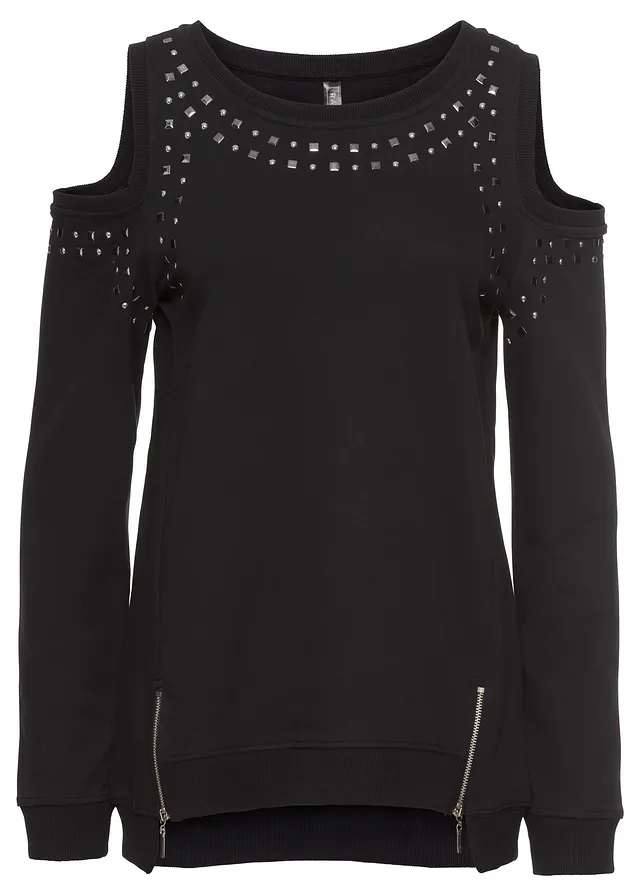 Bluza z wycięciami i ćwiekami • czarny • sklep bonprix