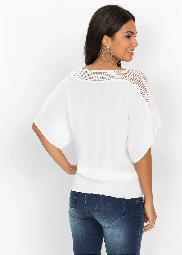 Blouse van viscose, Kleur: wolwit