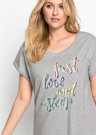 Chemise de nuit courte, Couleur: gris clair chiné imprimé