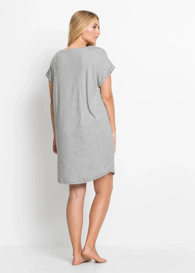 Chemise de nuit courte, Couleur: gris clair chiné imprimé
